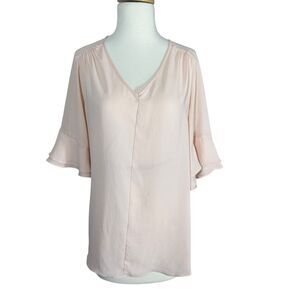 Valerie Stevens Blush Pink Neutral Flutter Sleeve Blouse Sz M